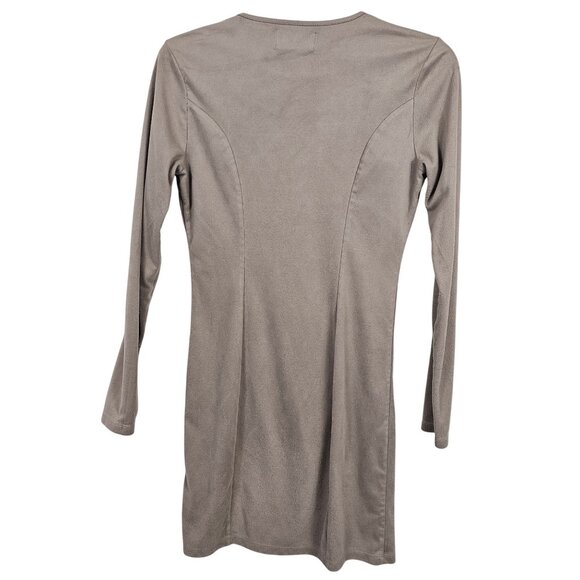 Faux Suede Gray Brown Baby Doll Preppy Party Mini Dress Small Kendall + Kylie  S - Picture 3 of 11